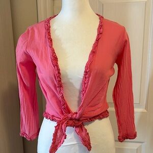 Juicy Couture Pink Ruffle Tie Blouse Sz M